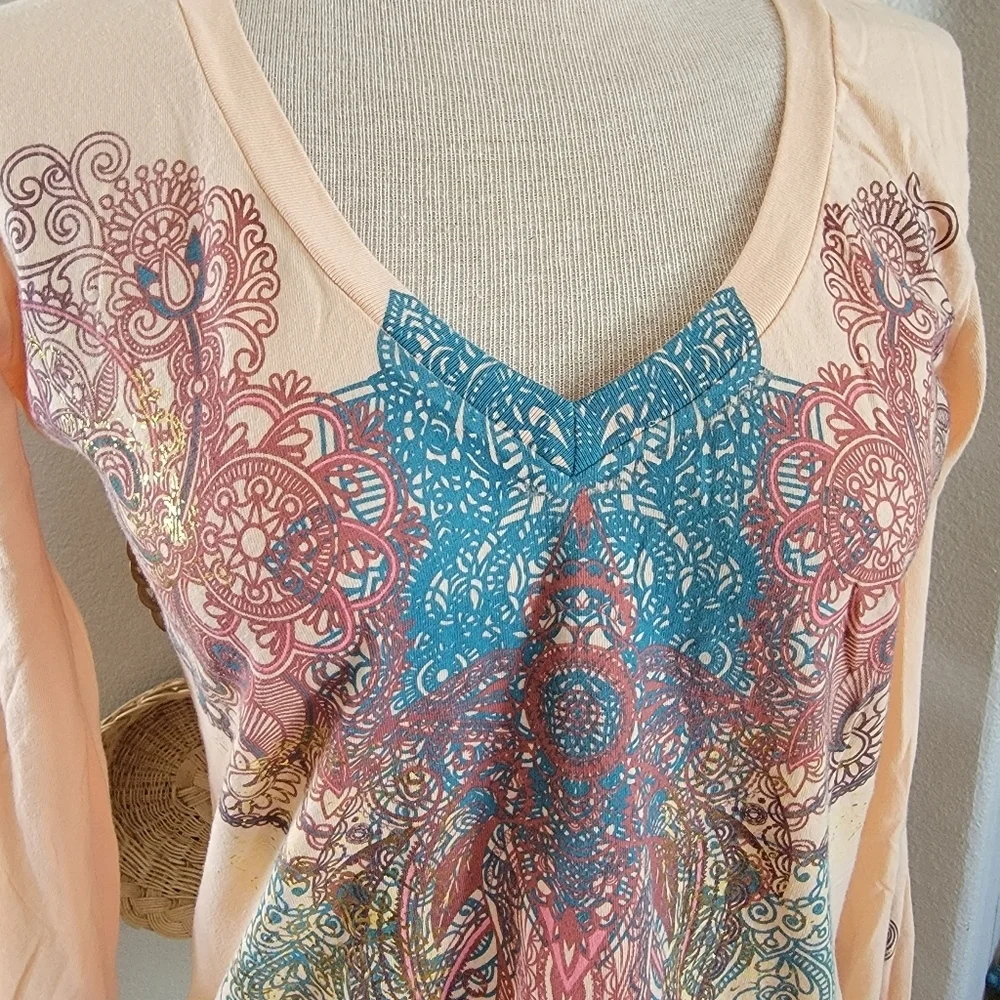 Wrangler Peach and Blue Vneck  Women's Top Sz XL Long Sleeve - Picture 5 of 5